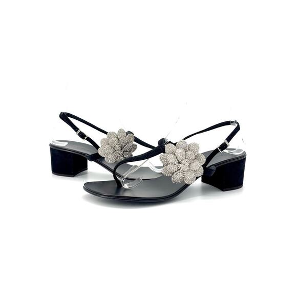 NEW Giuseppe Zanotti Phoebe Crystal Embellished Flower T Bar Sandals 38.5 - Picture 2 of 9